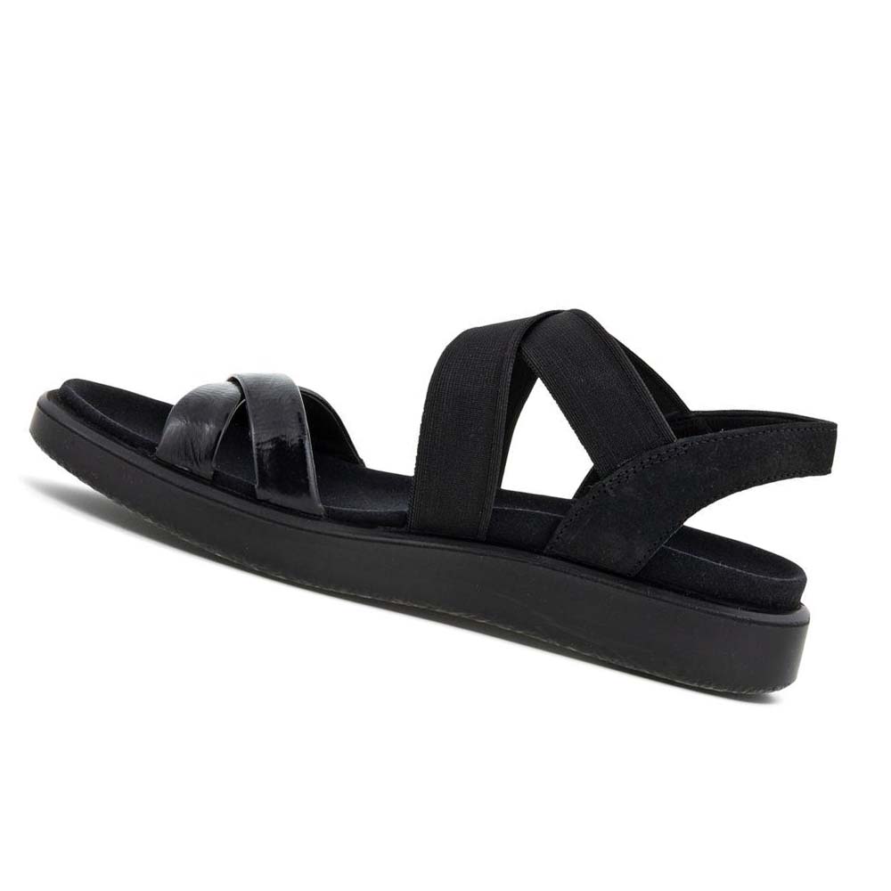 Women's Ecco Flowt Flat Strappys Sandals Black | SG 181FDN